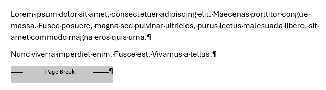 Selecting a page break in Word